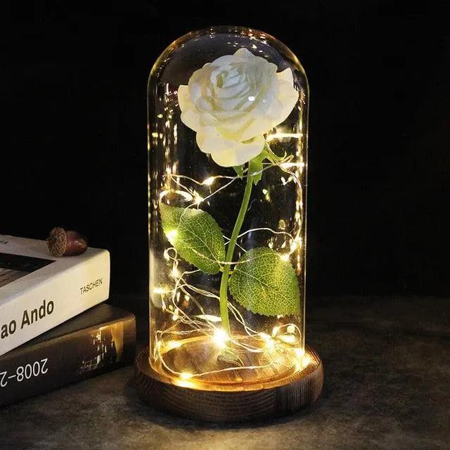 Beauty and the Beast Inspired LED Light-Up Rose in Glass Dome