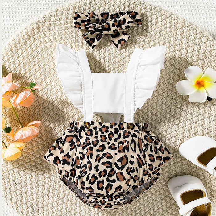 Leopard Print Baby Romper with Flutter Sleeves and Square Neck Detail - Stylish Choice