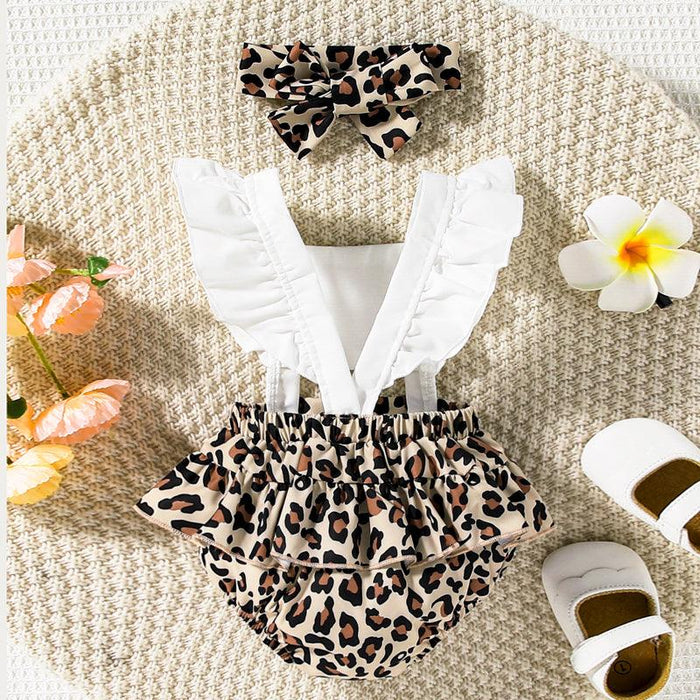 Leopard Print Romper with Flutter Sleeves and Square Neck Cutout - Chic Style