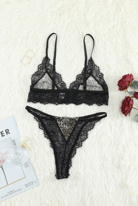 Leopard Lace Intimate Set with Spliced Details