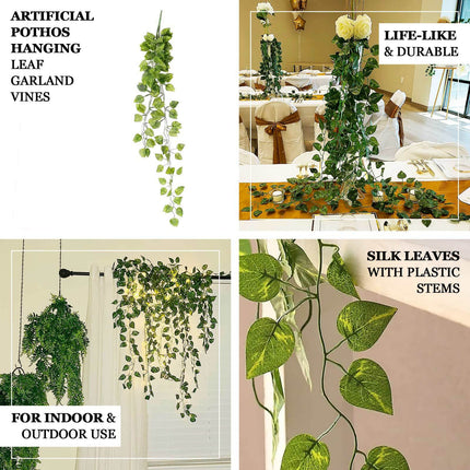 AliKopy 4 Pack Green Pothos Hanging Plants - 3ft Silk Foliage Garland
