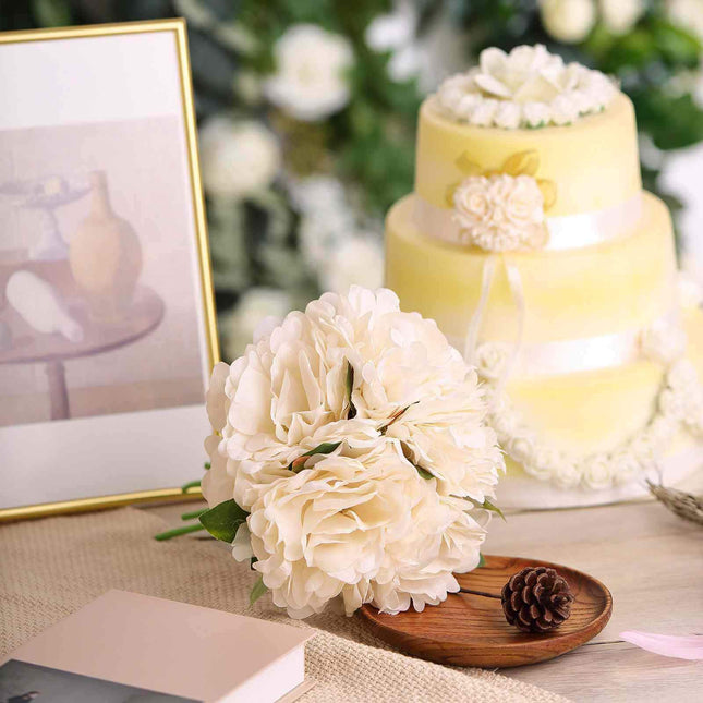 AliKopy 11" Real Touch Blush Cream Silk Peonies Bouquet - Lifesize & D