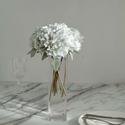 AliKopy 11" Silver Blue Real Touch Silk Peony Bouquet - Lifesize & Ele