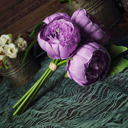 AliKopy 5 Flower Artificial Silk Peony Bouquet - Realistic & Durable