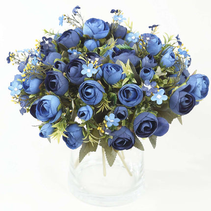 AliKopy 4 Pack 12" Navy Blue Silk Ranunculus Bridal Bouquets, Realisti