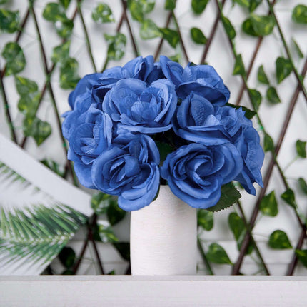 AliKopy 12" Royal Blue Velvet-Like Artificial Rose Bouquet, Lifelike D