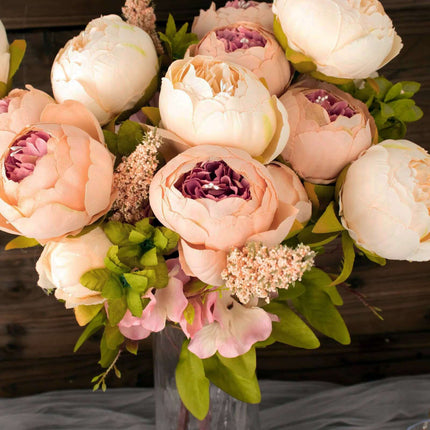 AliKopy 2 Pack 19" Cream Blush Peony Wedding Bouquets - Faux Silk, Ele