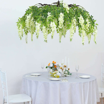 AliKopy 55" Cream Silk Wisteria Vine Chandelier - Interchangeable Bran