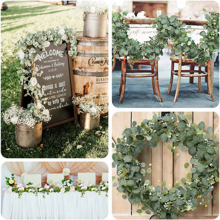 AliKopy 5.5ft Eucalyptus Leaf Hanging Vines with 7 White Roses, Table
