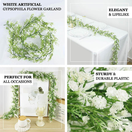 AliKopy 6ft White Faux Baby Breath Vines - Realistic Silk Garland