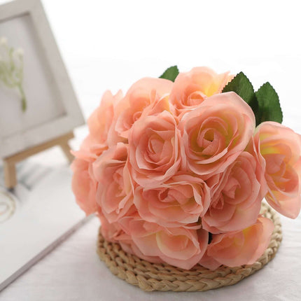 AliKopy 12" Peach Velvet-Like Artificial Rose Bouquet, Realistic & Dur