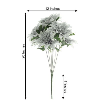 AliKopy 2 Silver Silk Dahlia Flower Spray Bushes - 20" Tall, Realistic