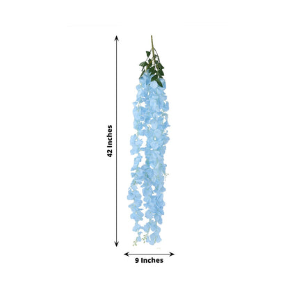 AliKopy 42" Silk Wisteria Flower Garland - Light Blue, 5 Full Strands