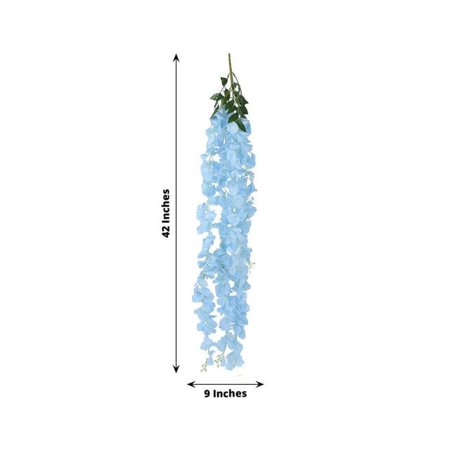 AliKopy 42" Silk Wisteria Flower Garland - Light Blue, 5 Full Strands