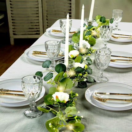 AliKopy 5.5ft Lighted Eucalyptus & Peony Garland, Battery-Powered Deco
