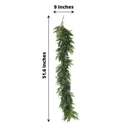 AliKopy 4ft Real Touch Green Willow & Frond Leaves Garland - Lifelike