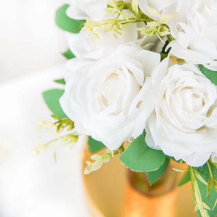 AliKopy 18" Real Touch White Silk Rose Bouquet - Long Stem, 2 Bushes