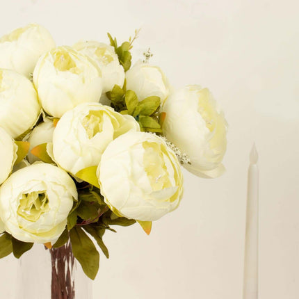 AliKopy 2 Pack 19" Ivory Artificial Peony Bouquets - Silk Arrangements