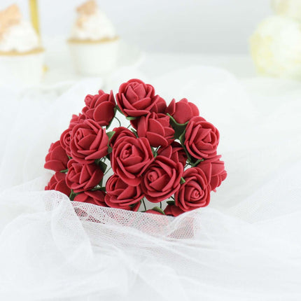 AliKopy 48 Burgundy Real Touch Foam Rose Buds with Stems - DIY Craft F