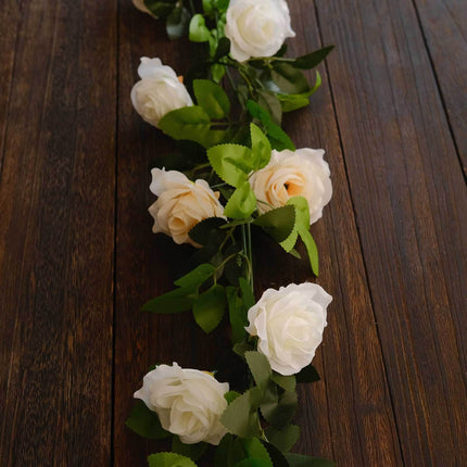 AliKopy 2 Pack 7ft Ivory Silk Flower Garland - Mini Rose Vines, 26 Hea
