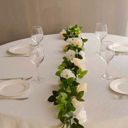 AliKopy 2 Pack 7ft Ivory Silk Flower Garland - Mini Rose Vines, 26 Hea