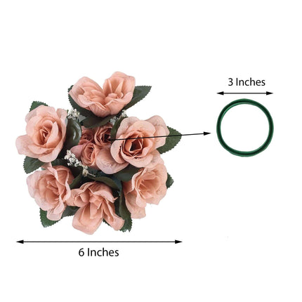 AliKopy 4 Pack Dusty Rose Silk Flower Candle Ring Wreaths - 3" Size, E