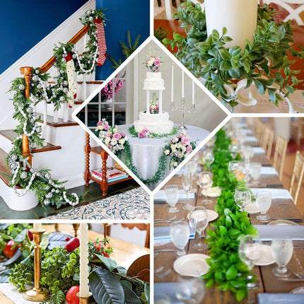 AliKopy 5ft Green Eucalyptus Leaf & Cotton Ball Garland Vine, Durable