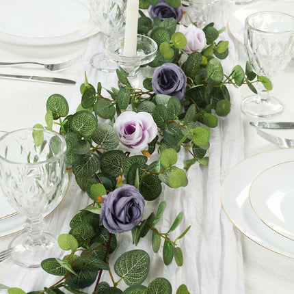 Très Elite 6ft Eucalyptus Garland with Lavender Silk Roses - Faux Gree