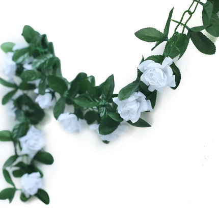 AliKopy 6ft UV Protected White Silk Rose Garland - Durable Flower Chai