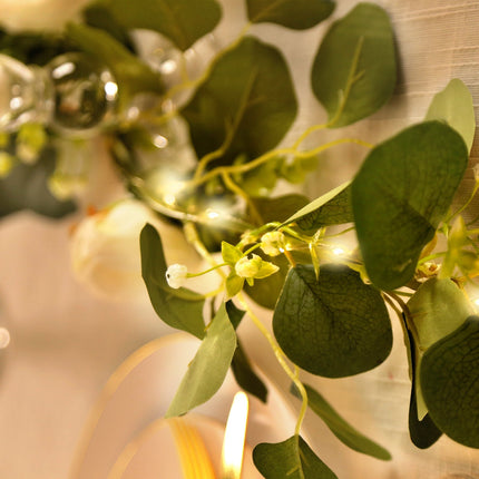 AliKopy 5.5ft Lighted Eucalyptus & Peony Garland, Battery-Powered Deco
