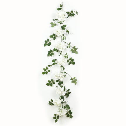AliKopy 2-Pack Ivory Silk Hydrangea Garland - 5.5ft with Green Leaves