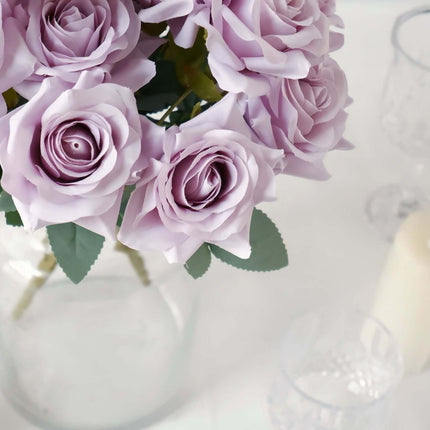 AliKopy 2 Bouquets 17" Lavender Lilac Real Touch Silk Rose Bushes