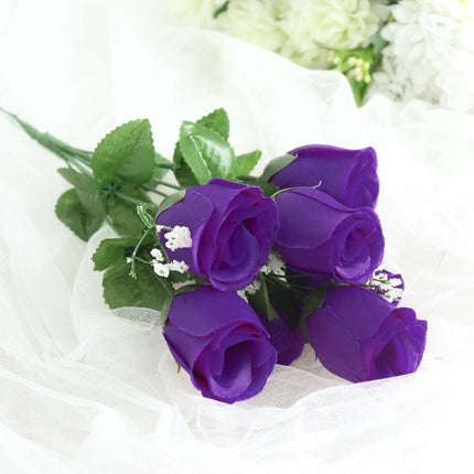 AliKopy 12 Premium Silk Purple Rose Bud Bouquets - Realistic & Durable