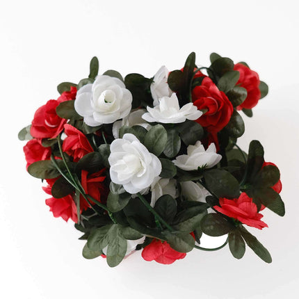 AliKopy 2 Pack 8ft Red Ivory Silk Flower Garland, 45 Mini Rose Heads