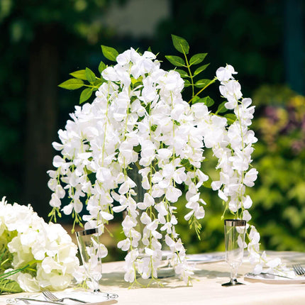 AliKopy 5 Pack 44" White Silk Wisteria Flower Garland - Lifelike & Ver