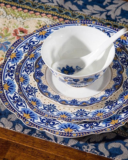 Elegant Italian Blue and White Floral Fine China Dining Set