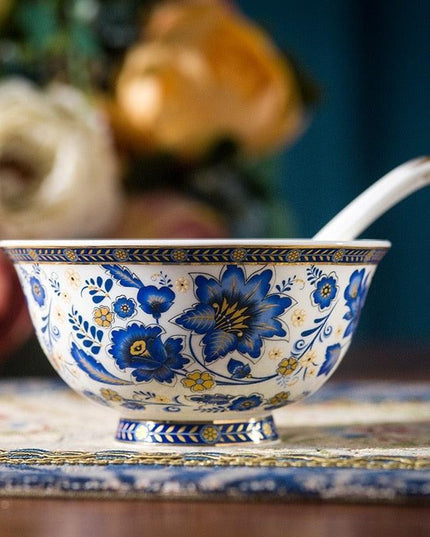 Elegant Italian Blue and White Floral Fine China Dining Set