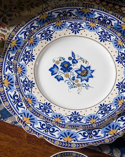 Elegant Italian Blue and White Floral Fine China Dining Set