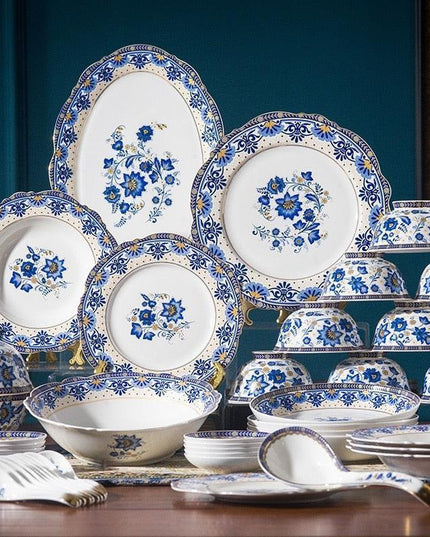Elegant Italian Blue and White Floral Fine China Dining Set