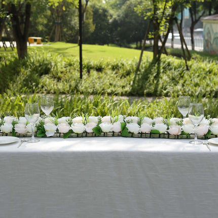 AliKopy 6 Pack Cream Ivory Silk Rose Table Runner - Wedding Centerpiec