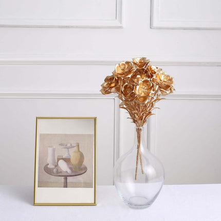 AliKopy 2-Pack Metallic Gold Artificial Rose Bouquet - 17" Luxurious D