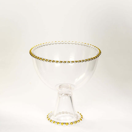 AliKopy 8" Clear Glass Compote Bowl with Gold Beaded Rim & Footed Base