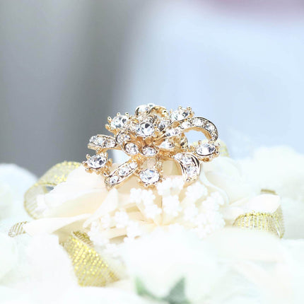 AliKopy 5 Pack Gold Plated Rhinestone Brooches - Floral Sash Pins