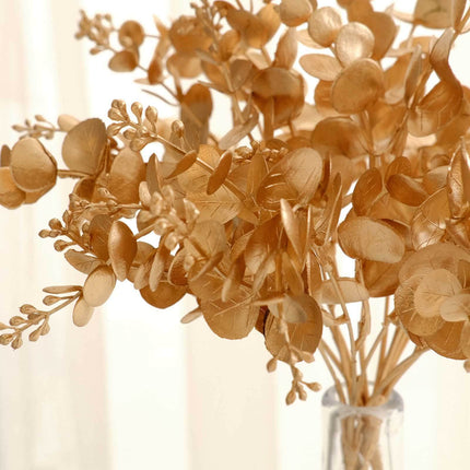 AliKopy 4-Pack Metallic Gold Eucalyptus Leaves - 12" Faux Plant Spray