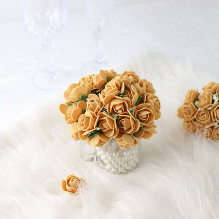 AliKopy 48 Real Touch Gold Foam Rose Buds with Stem for DIY Crafts