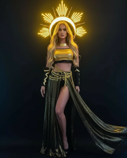 Luminous LED Performance Costume Set with Dazzling Headpiece for Female Artists