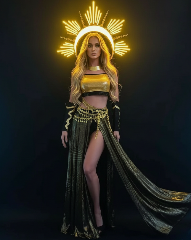 Luminous LED Performance Costume Set with Dazzling Headpiece for Female Artists