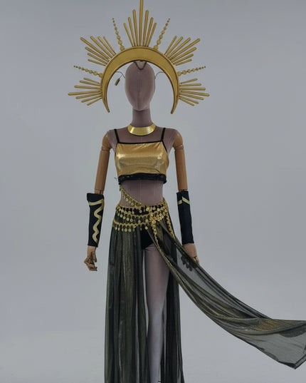 Luminous LED Performance Costume Set with Dazzling Headpiece for Female Artists