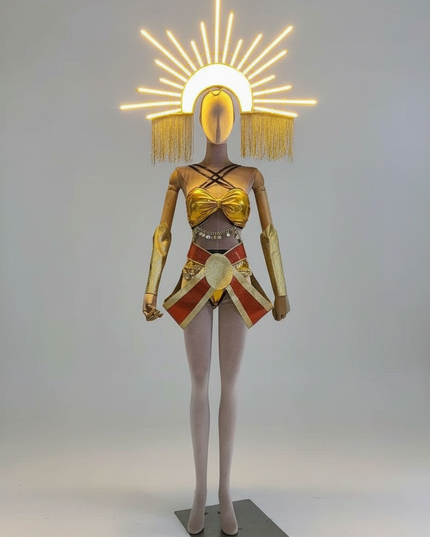 Luminous LED Performance Costume Set with Dazzling Headpiece for Female Artists