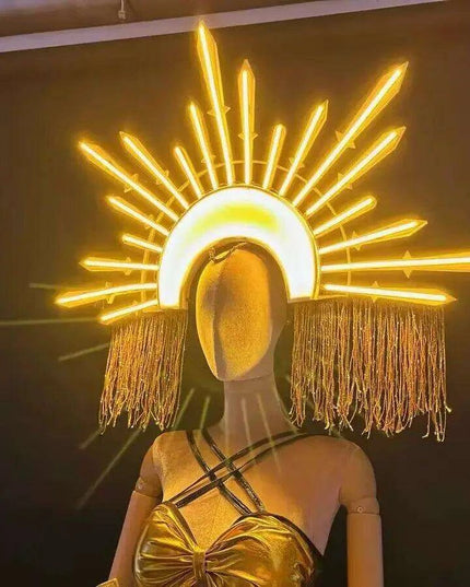 Luminous LED Performance Costume Set with Dazzling Headpiece for Female Artists